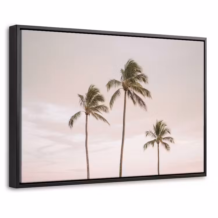 Canvas met lijst - Palmbomen - Zonsondergang - Roze — 1