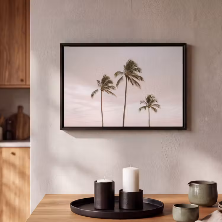 Canvas met lijst - Palmbomen - Zonsondergang - Roze — 2