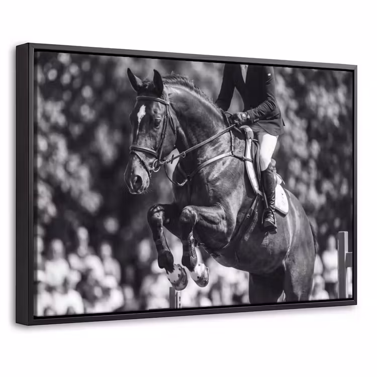 Canvas met lijst - Springen - Paard - Zwart - Wit — 1