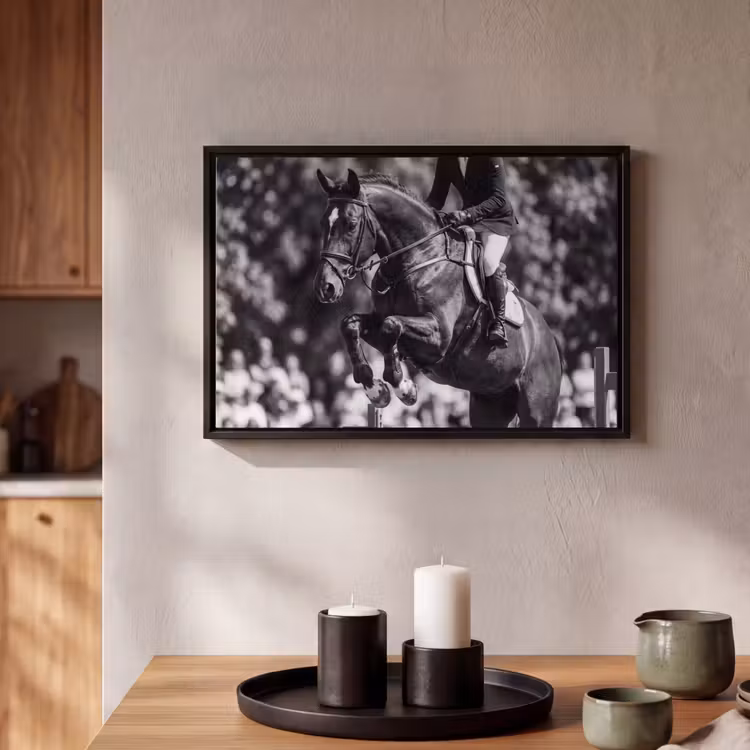 Canvas met lijst - Springen - Paard - Zwart - Wit — 2