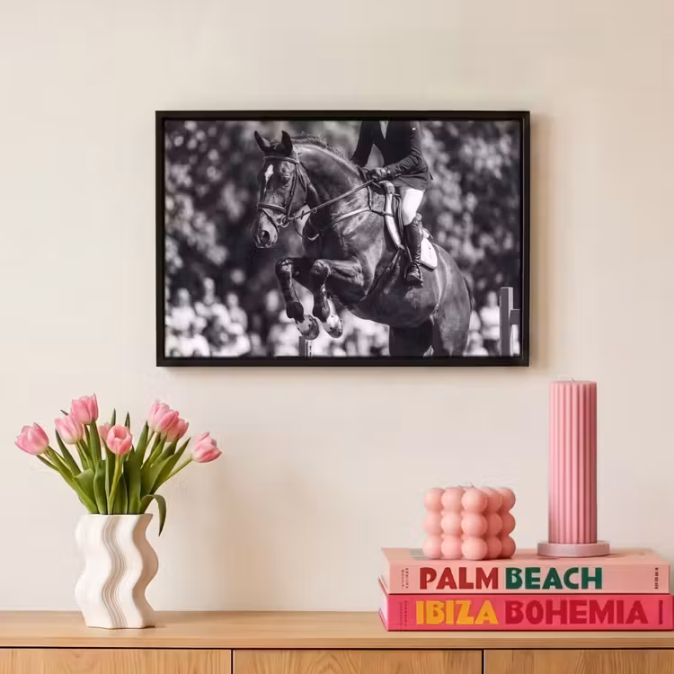 Canvas met lijst - Springen - Paard - Zwart - Wit — 8
