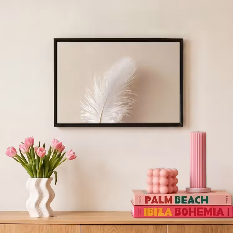 Canvas met lijst - Veer - Minimalistisch - Roze — 8