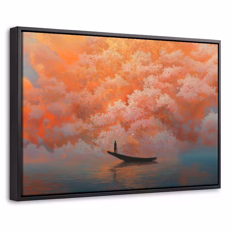 Canvas met lijst - Zee - Boot - Wolken - Oranje — 1