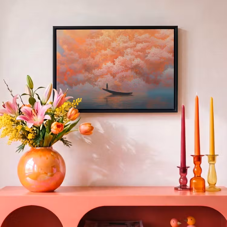 Canvas met lijst - Zee - Boot - Wolken - Oranje — 4