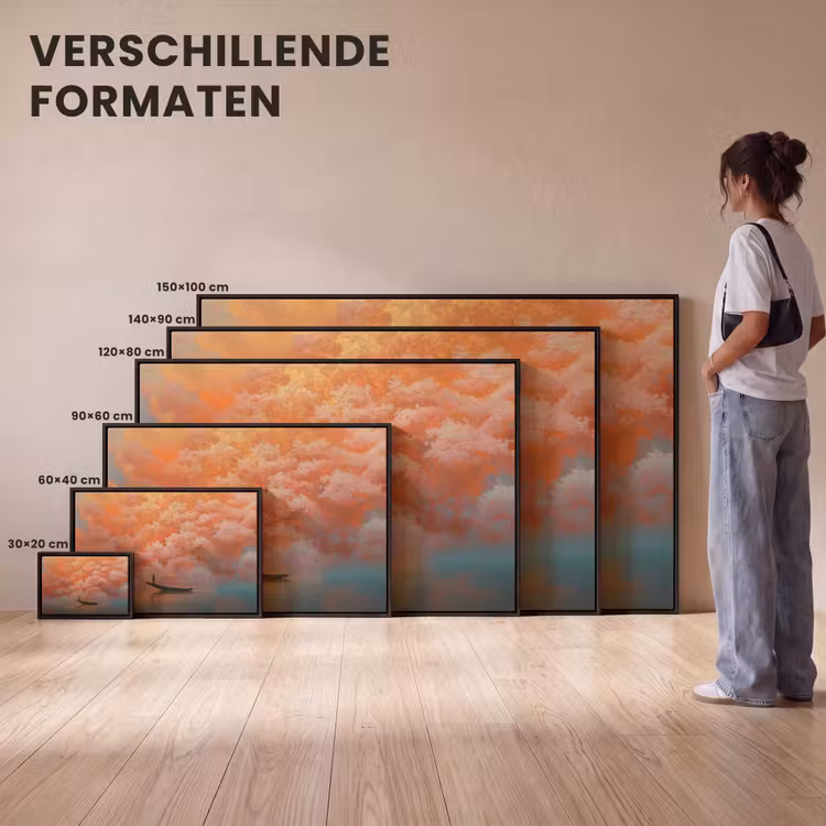 Canvas met lijst - Zee - Boot - Wolken - Oranje — 7