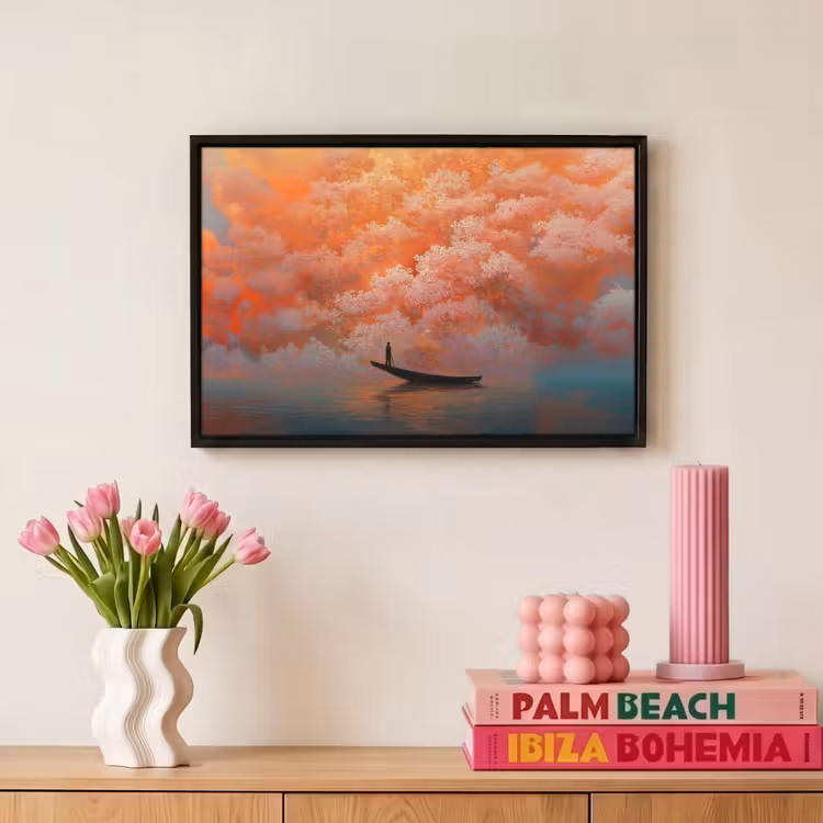 Canvas met lijst - Zee - Boot - Wolken - Oranje — 8