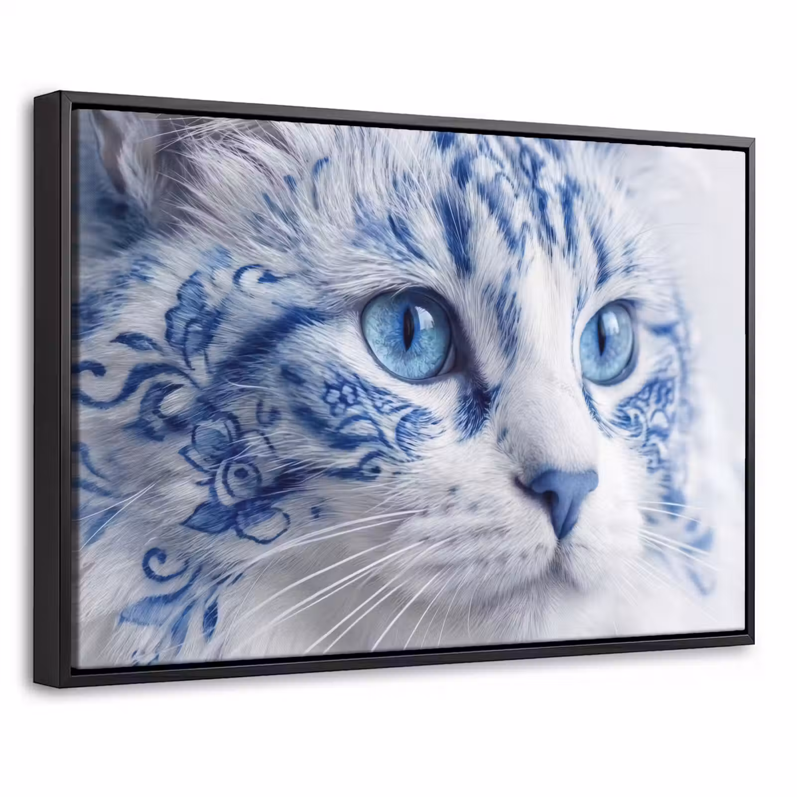 Canvas met lijst - Kat - Patroon - Blauw — 1