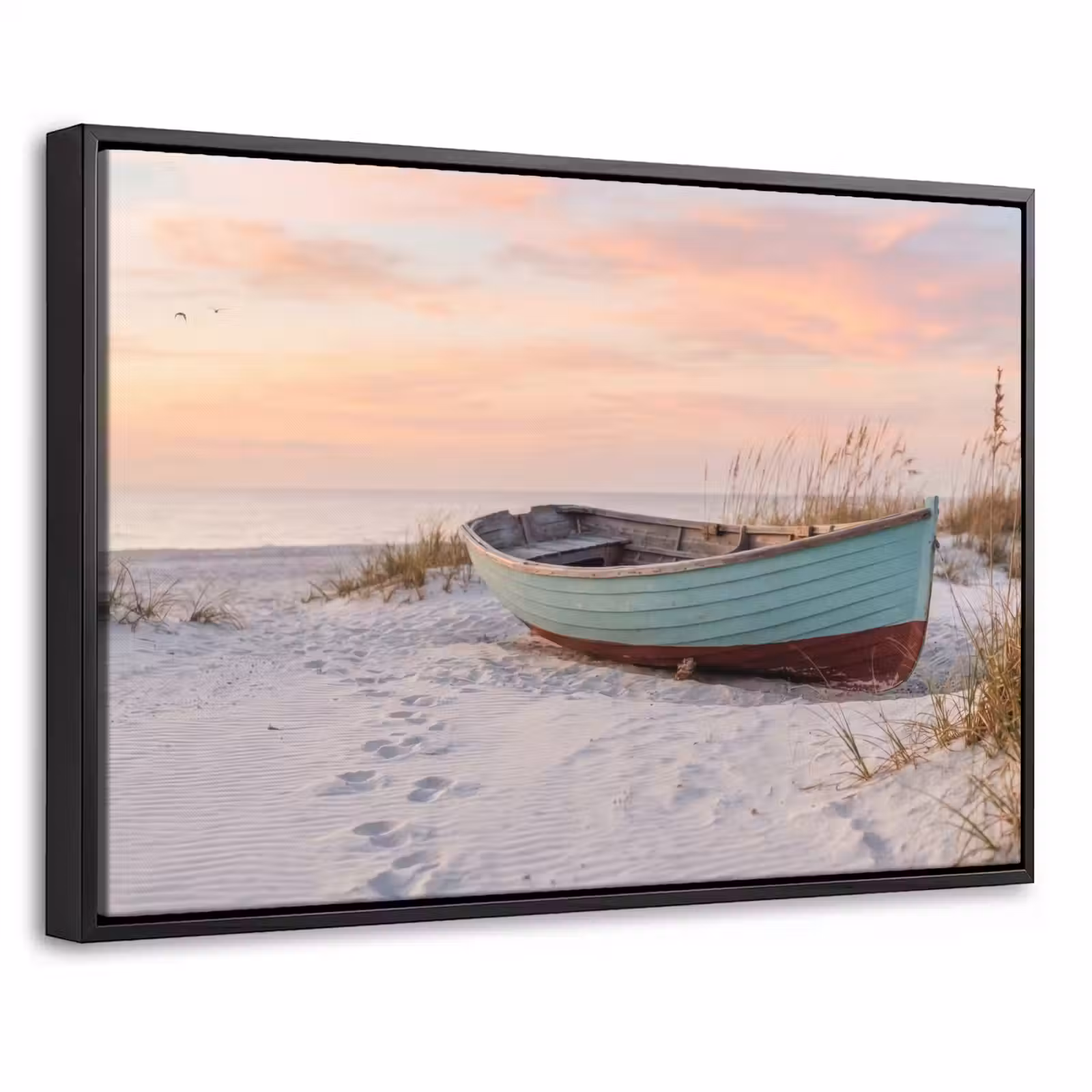 Canvas met lijst - Rustiek - Roeiboot - Zandstrand — 1