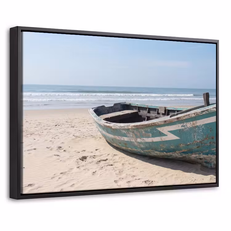 Canvas met lijst - Boot - Zandstrand - Zee — 1