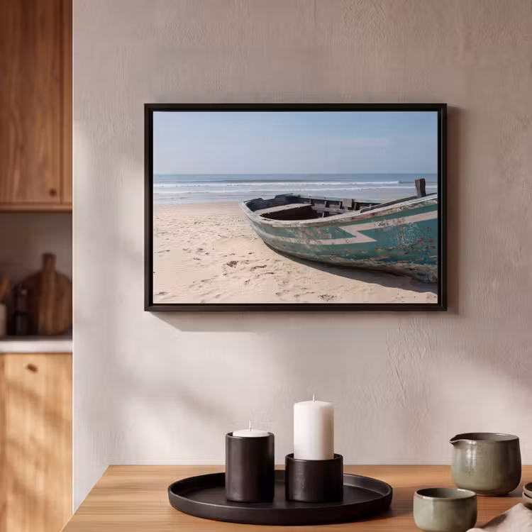 Canvas met lijst - Boot - Zandstrand - Zee — 2