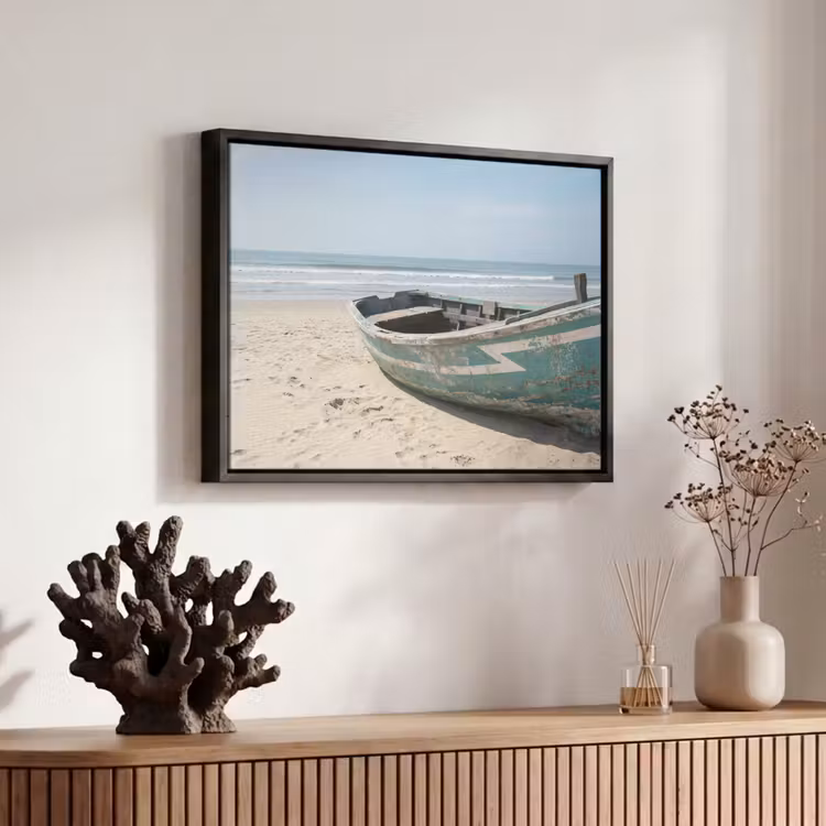 Canvas met lijst - Boot - Zandstrand - Zee — 6