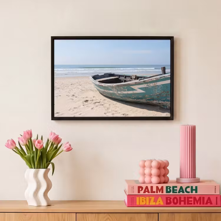 Canvas met lijst - Boot - Zandstrand - Zee — 8