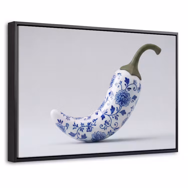 Canvas met lijst - Chilipeper - Keramiek - Blauw — 1
