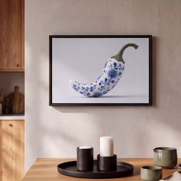 Canvas met lijst - Chilipeper - Keramiek - Blauw — 2