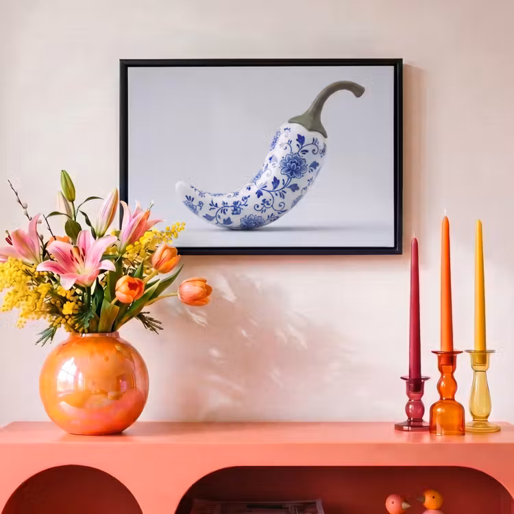 Canvas met lijst - Chilipeper - Keramiek - Blauw — 4