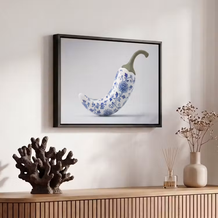 Canvas met lijst - Chilipeper - Keramiek - Blauw — 6