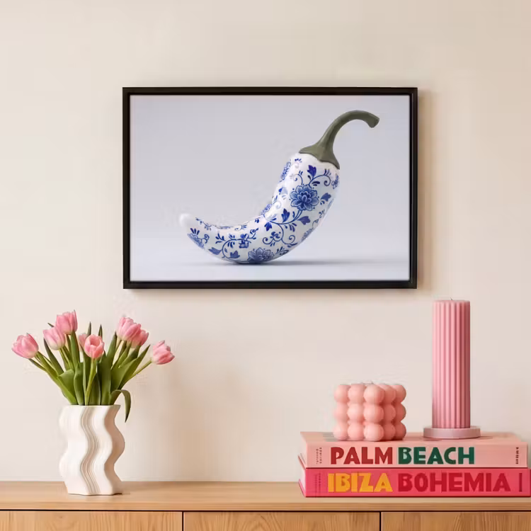 Canvas met lijst - Chilipeper - Keramiek - Blauw — 8