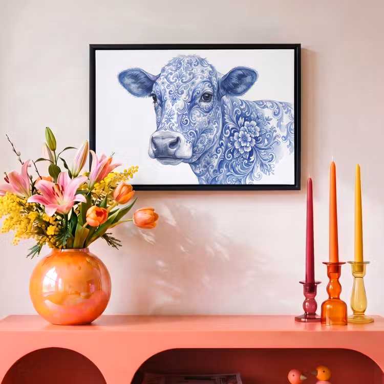 Canvas met lijst - Illustratie - Koe - Blauw — 4