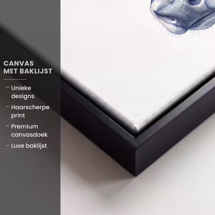 Canvas met lijst - Illustratie - Koe - Blauw — 5