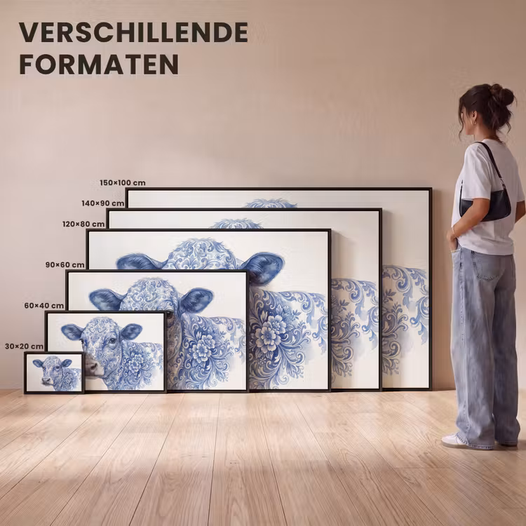 Canvas met lijst - Illustratie - Koe - Blauw — 7