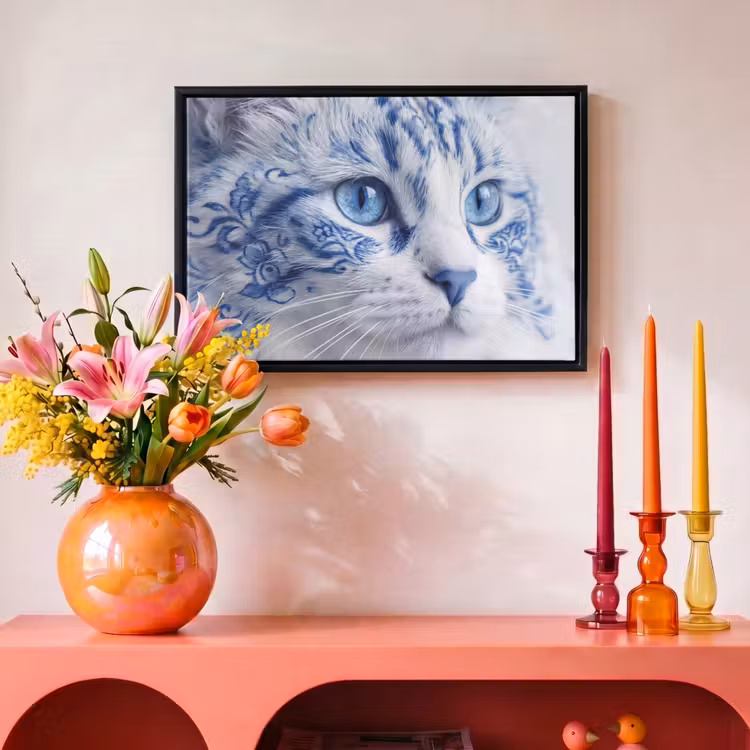Canvas met lijst - Kat - Patroon - Blauw — 4