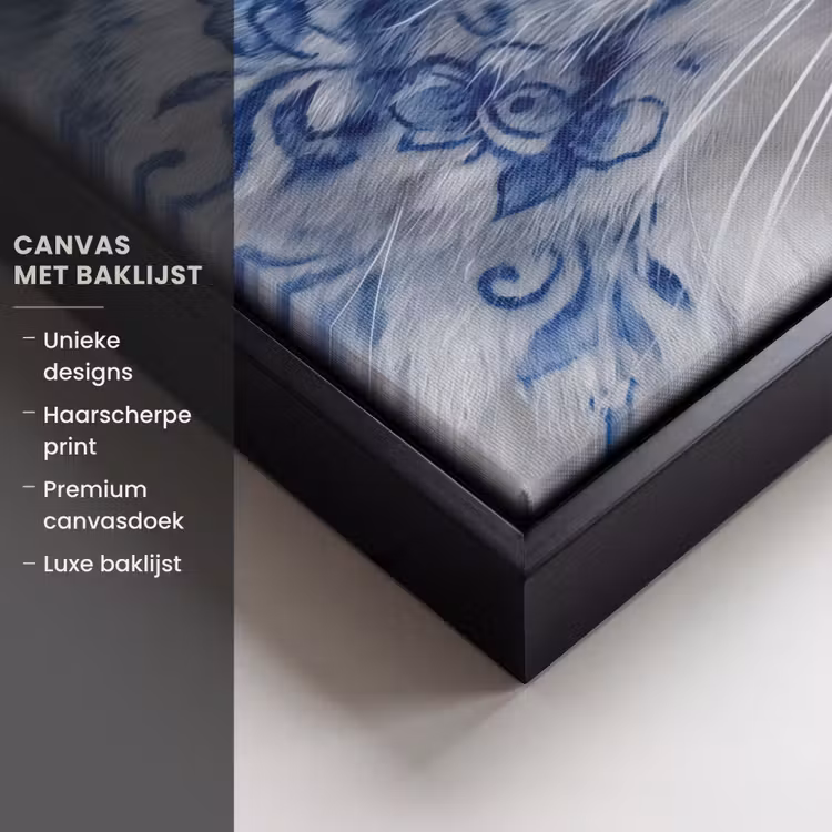 Canvas met lijst - Kat - Patroon - Blauw — 5