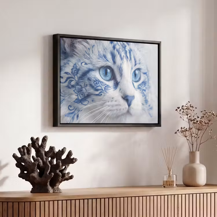 Canvas met lijst - Kat - Patroon - Blauw — 6
