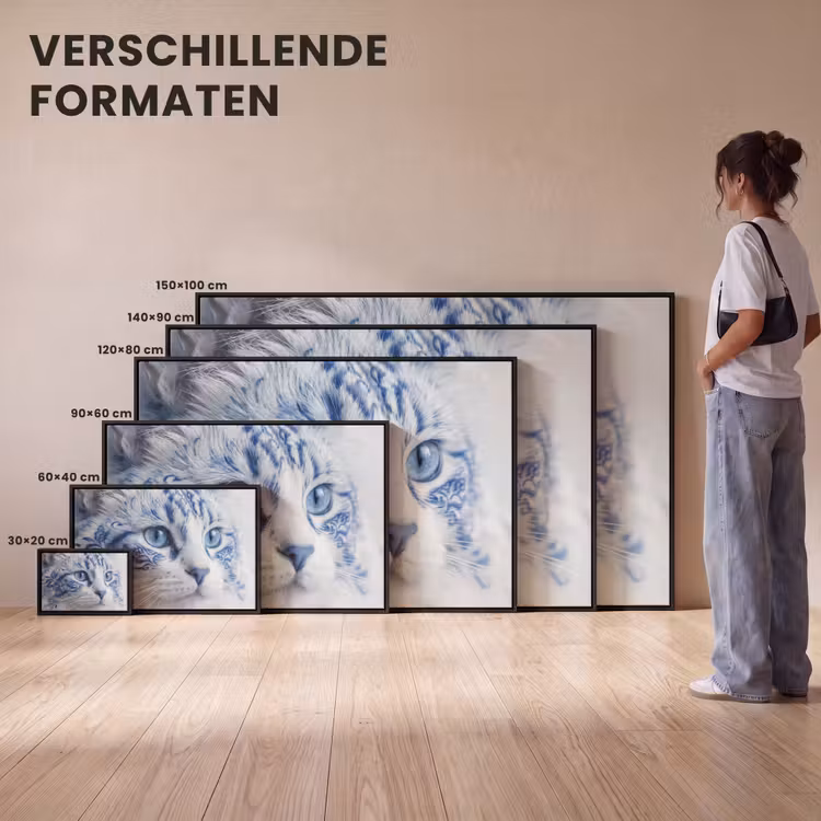 Canvas met lijst - Kat - Patroon - Blauw — 7