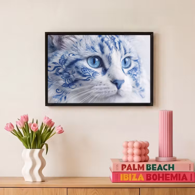 Canvas met lijst - Kat - Patroon - Blauw — 8