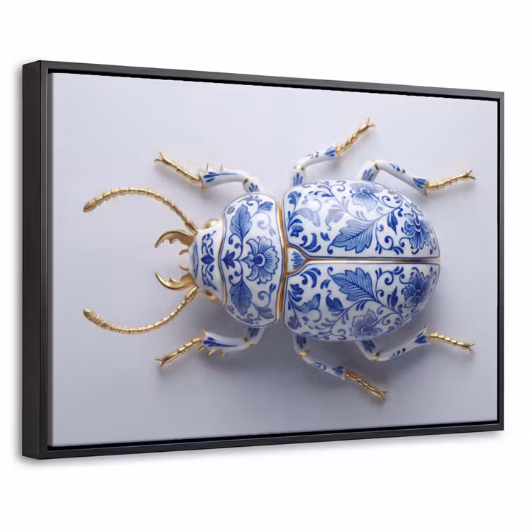 Canvas met lijst - Kever - Delfts - Blauw - Goud — 1