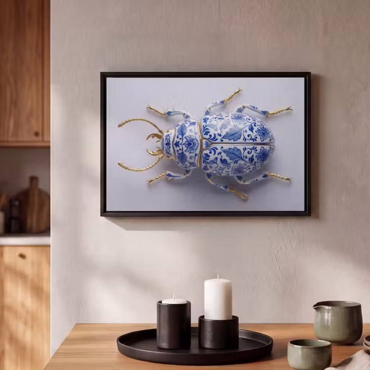 Canvas met lijst - Kever - Delfts - Blauw - Goud — 2