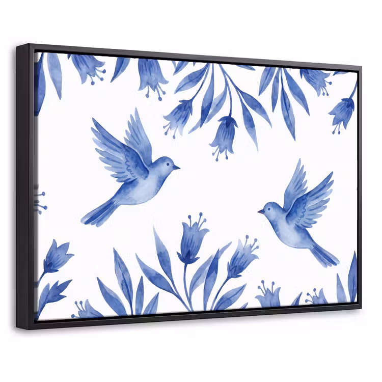 Canvas met lijst - Modern - Vogels - Delfts - Blauw — 1