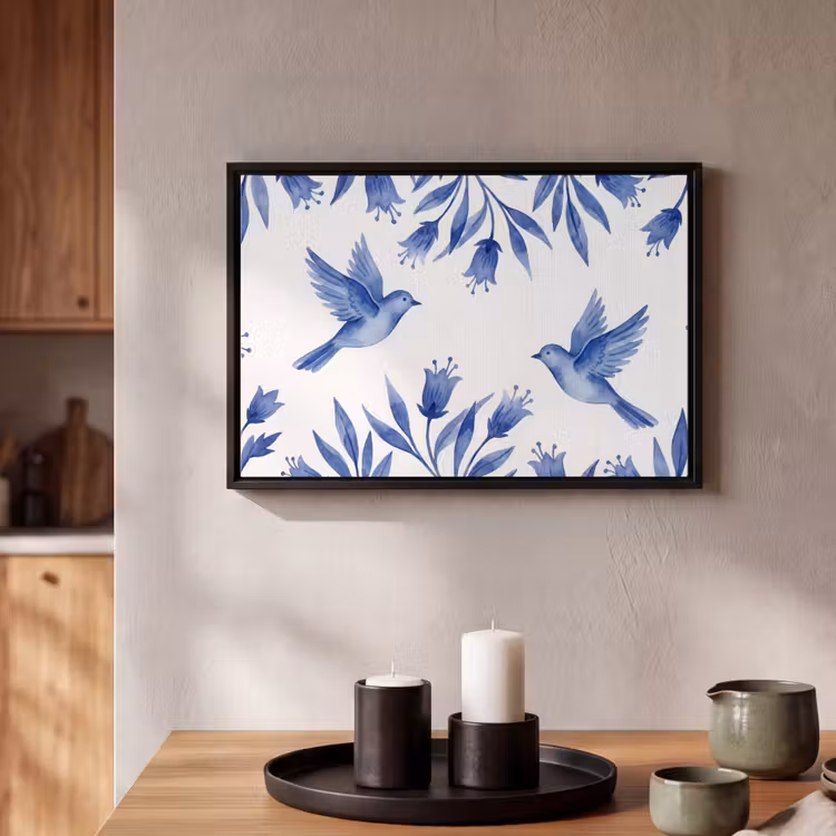 Canvas met lijst - Modern - Vogels - Delfts - Blauw — 2