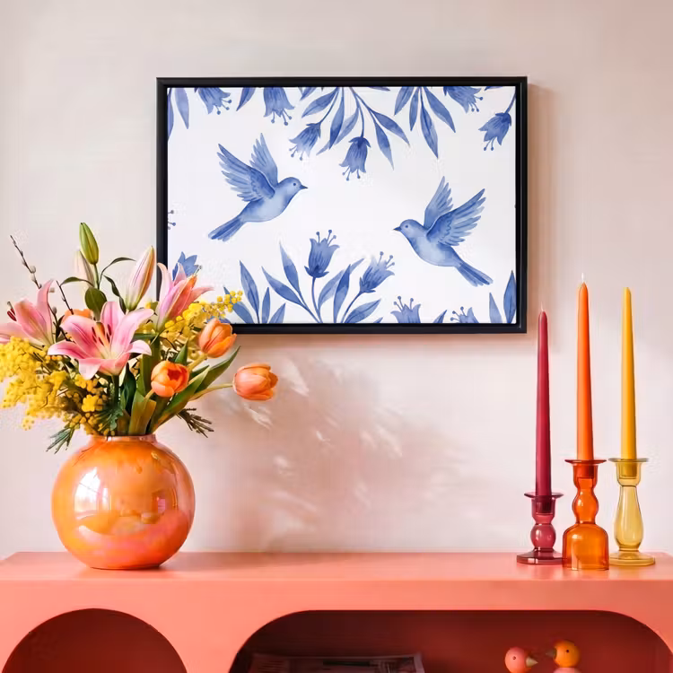 Canvas met lijst - Modern - Vogels - Delfts - Blauw — 4