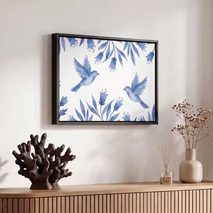 Canvas met lijst - Modern - Vogels - Delfts - Blauw — 6