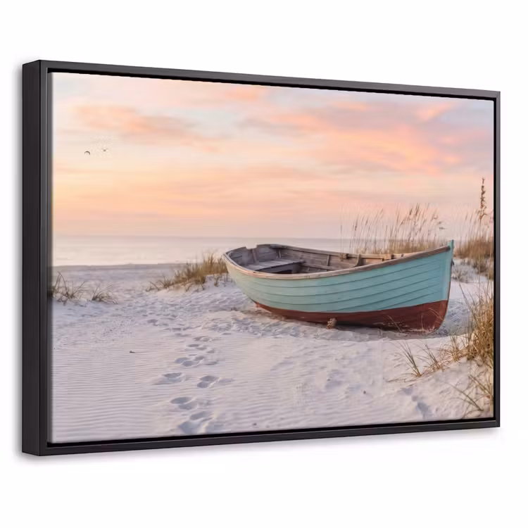 Canvas met lijst - Rustiek - Roeiboot - Zandstrand — 1