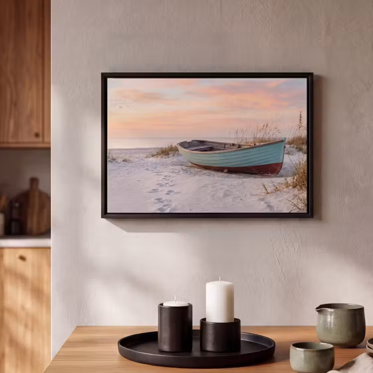 Canvas met lijst - Rustiek - Roeiboot - Zandstrand — 2