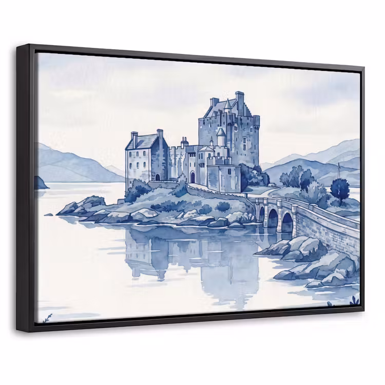 Canvas met lijst - Schots - Kasteel - Blauw - Aquarel — 1