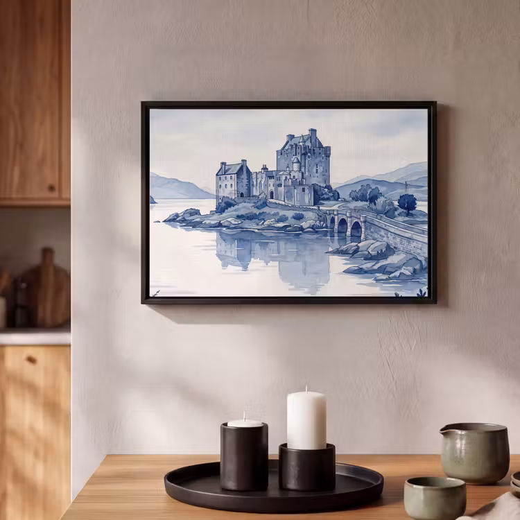 Canvas met lijst - Schots - Kasteel - Blauw - Aquarel — 2