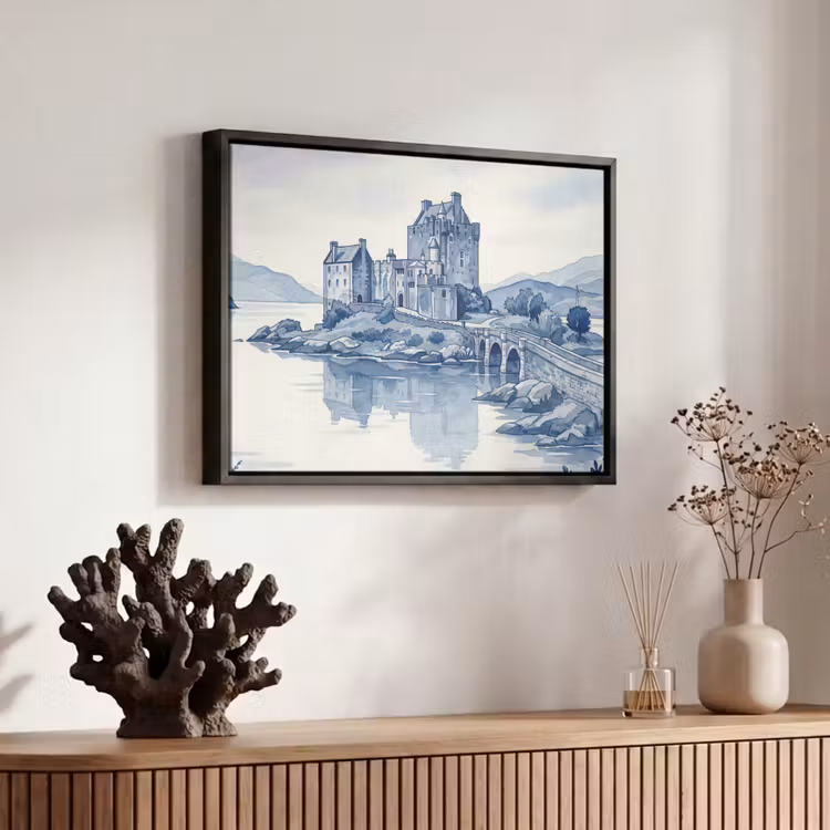 Canvas met lijst - Schots - Kasteel - Blauw - Aquarel — 6