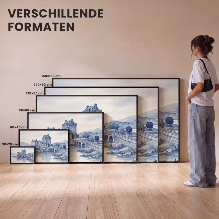 Canvas met lijst - Schots - Kasteel - Blauw - Aquarel — 7