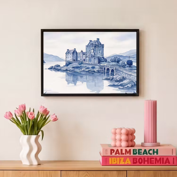 Canvas met lijst - Schots - Kasteel - Blauw - Aquarel — 8
