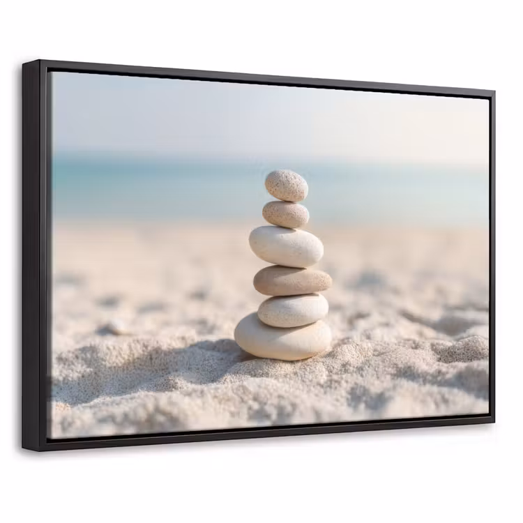 Canvas met lijst - Stenen - Stapel - Zand - Zee — 1