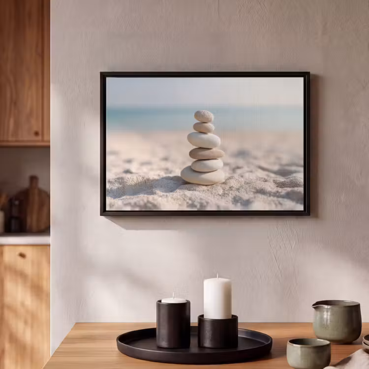 Canvas met lijst - Stenen - Stapel - Zand - Zee — 2