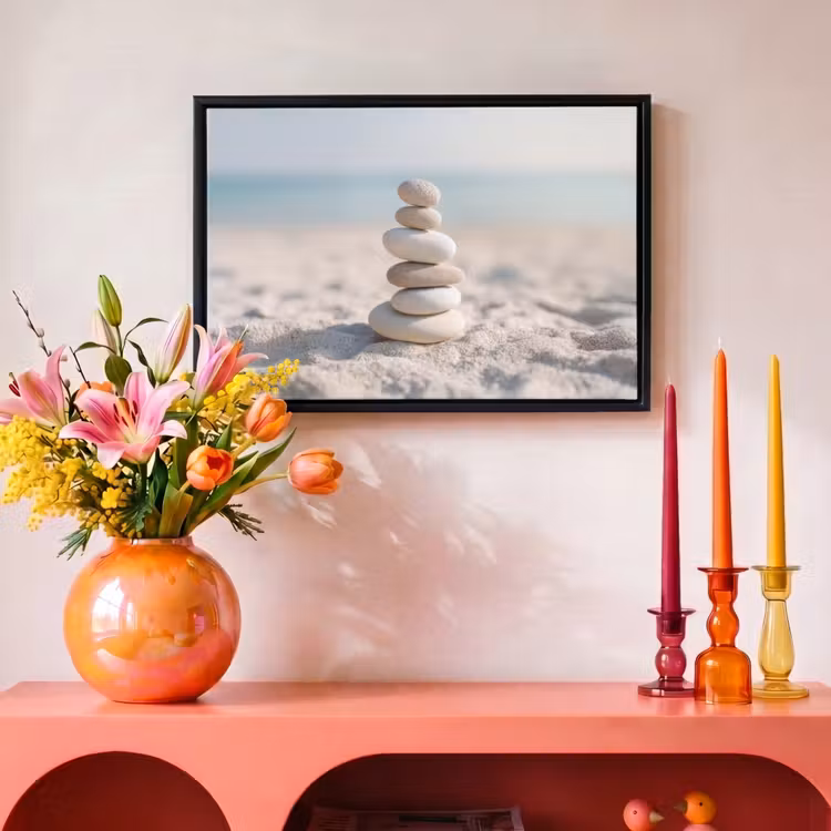 Canvas met lijst - Stenen - Stapel - Zand - Zee — 4