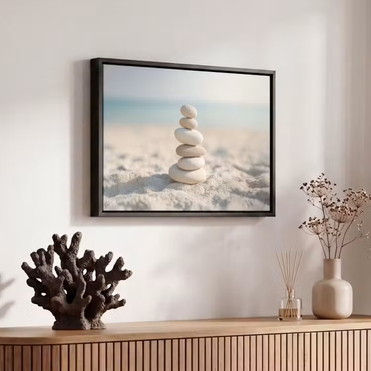 Canvas met lijst - Stenen - Stapel - Zand - Zee — 6