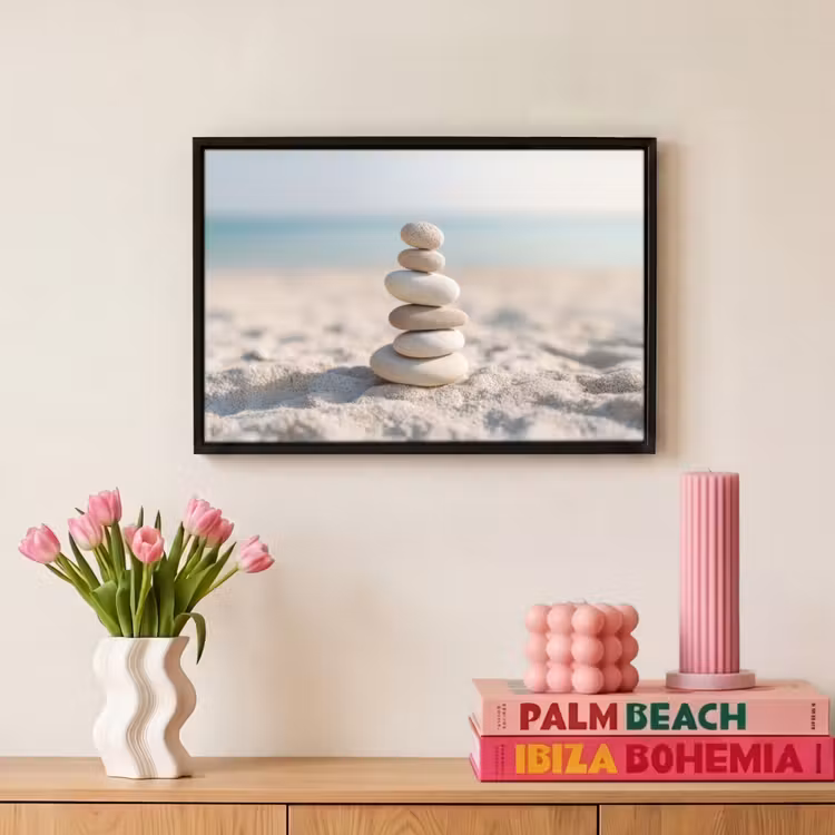 Canvas met lijst - Stenen - Stapel - Zand - Zee — 8