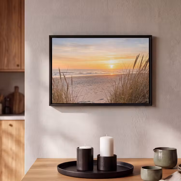 Canvas met lijst - Zonsondergang - Duinen - Zee — 2