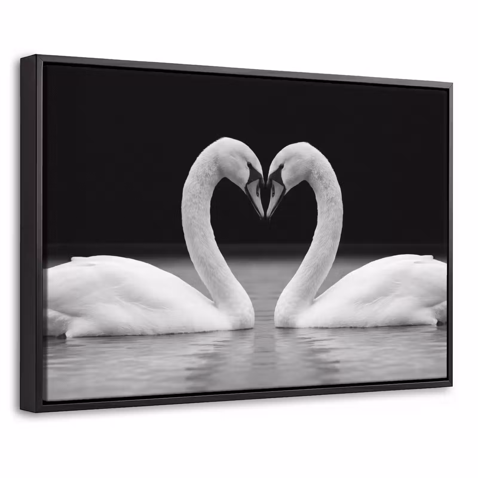 Canvas met lijst - Zwanen - Hart - Zwart - Wit — 1