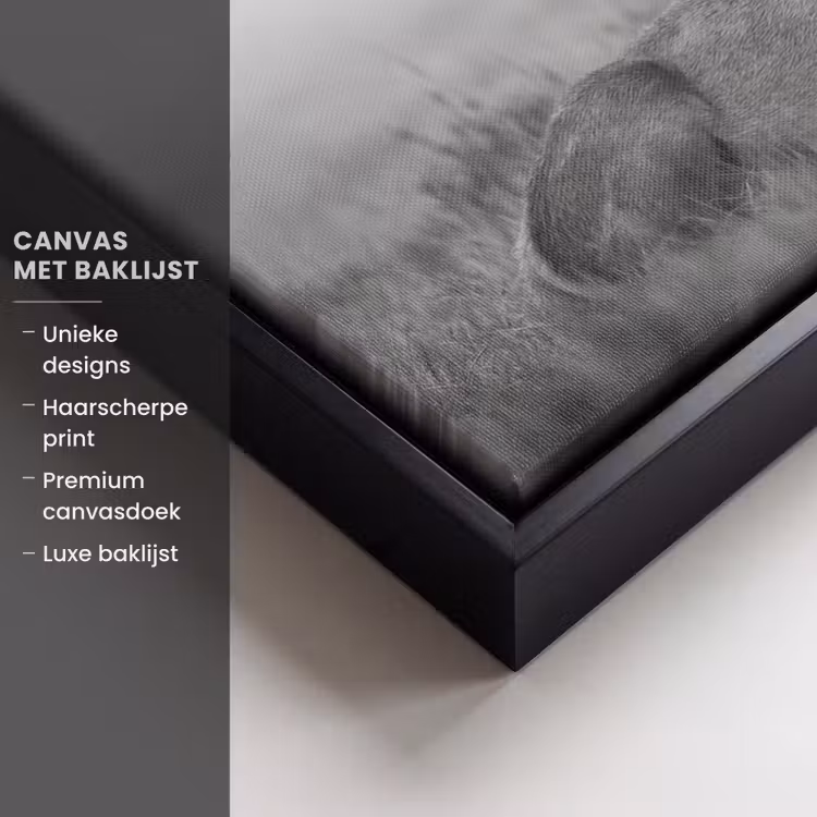 Canvas met lijst - Hert - Mistig - Zwart - Wit — 5